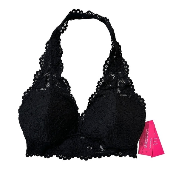 NWT Black Lace Padded Halter Bralette Size S - Picture 1 of 8
